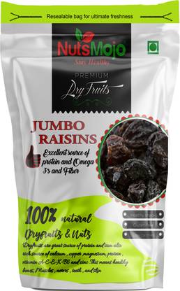 NutsMojo Jumbo Black Seedless Raisins Kali Kishmish / Dry Grapes Improves Immunity Raisins