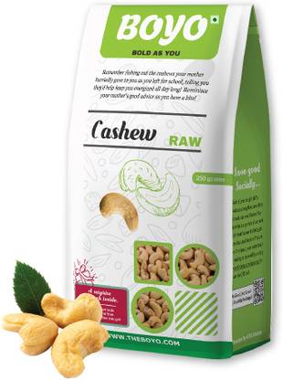 BOYO Whole Raw Cashew Nuts 250 gms - Best for Snacking, Baking, Cooking and All Other Recipes Needs Cashews