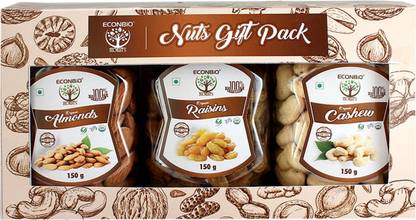 Econbioroots Certified Organic Premium Quality Dry Fruits Nuts Gift Pack Almonds, Cashews, Raisins