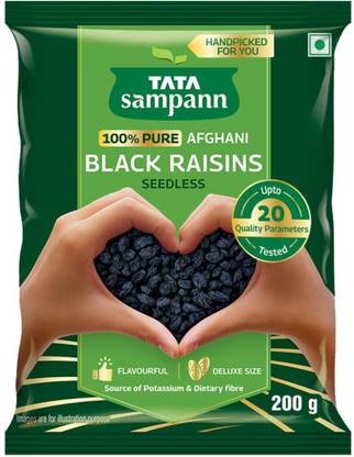 Tata Sampann 100% Pure Afghani Black Raisins Seedless/Kali Kishmish, 200g Raisins