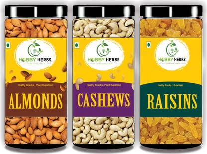 Hobby Herbs Almonds , Cashew & Raisins Combo Pack 300gm ( 3 x 100gm ) | DryFruits Combo | Almonds, Cashews, Raisins