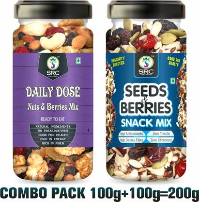 SRC Creations Daily Dose 100g + Seeds & Berries 100g Jar Pack | Breakfast Food Trail Mixture Assorted Seeds & Nuts