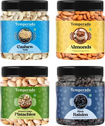 Temperado Cashew(100gm), Almond (100gm), Pistachios (100gm) & Black Raisin(100 gm) Combo Cashews, Almonds, Pistachios, Raisins