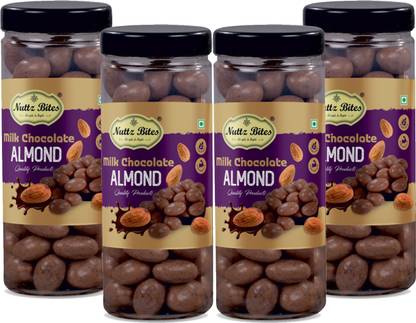 Nuttz Bites Premium Dark Chocolate Coated California Almond Choco Covered Badam Nuts 1kg - Almonds