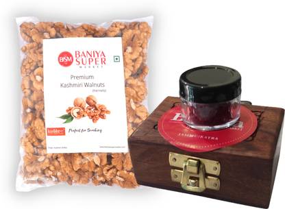 Baniya Super Market Combo Pack of Premium Kashmiri Walnut kernels 250g and Kashmiri Mongra Kesar 1g Walnuts