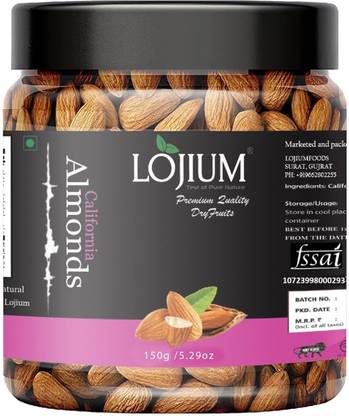LOJIUM Premium Quality Dry California Almonds| Rich in Fiber(150g) Almonds