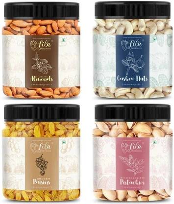 lila dry fruits Premium Nutritious & Delicious Dry Fruits Combo Jar Pack 500gm each(2kg total) Almonds, Cashews, Pistachios, Raisins