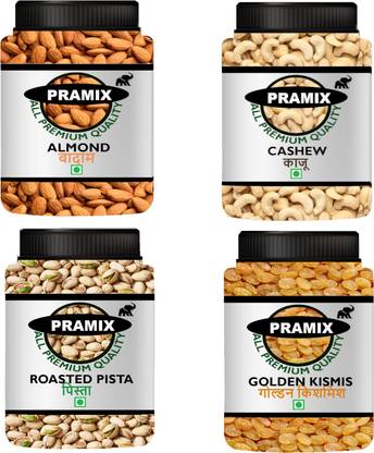 Pramix Dry Fruits Combo Pack Of Almond, Cashew, Golden Raisins, Pistachios - 400g Almonds, Cashews, Raisins, Pistachios