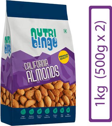 NUTRI BINGE Premium California Almonds, Whole, Raw, Natural, Unsalted, Unroasted Nuts Almonds