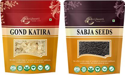 BrijBooti Gond katira 100g & Sabja seeds 100g Combo | Tragacanth Gum Crystals & Tukhmaria Dried Gum