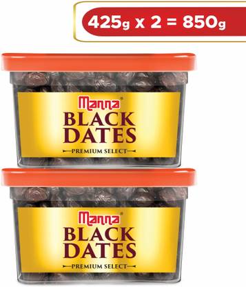 Manna Black Dates - 800g (400g x 2 Packs) | Select Premium Organic Handpicked Dates | Khajoor | Khajur | Soft Dried Healthy Snack | Soft & Juicy texture | Zero Added Sugar & Preservatives | Rich in Iron, Fibre & Vitamins Dry Dates Dry Dates