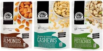 WONDERLAND FOODS (DEVICE) Roasted and Salted Dry Fruits Combo Pack of 3 (Almonds, Cashew Pistachios) , 100 g Each Almonds