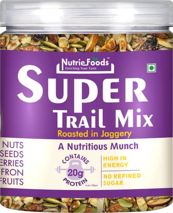 Nutriefoods Super Trail Mix- Roasted in Jaggery, Saffron w/ Blend of Dried Fruits & Berries Assorted Seeds & Nuts