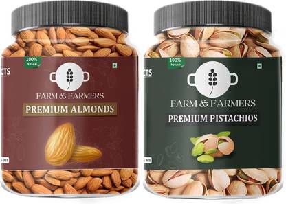 Farm & Farmers Almonds+Pista Dry Fruits Combo Pack Of (100Gm Badam +100GM Pista) Value Jar Pack Almonds, Pistachios
