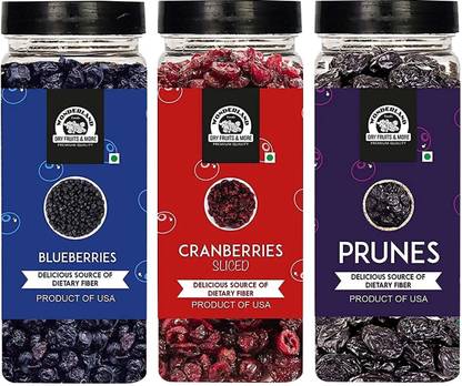 WONDERLAND Foods Dried Fruits Berries Set Combo Pack Low-Sugar in Jar Blueberry, Cranberries, Prunes