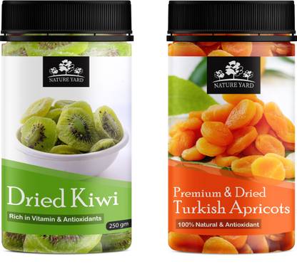 NATURE YARD Premium Turkish Dried Apricots & Kiwi Dry fruit Slices(250*2) Apricots, Kiwi