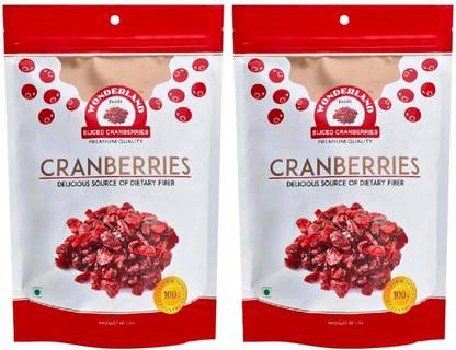 WONDERLAND Sliced Cranberries Dried Fruits Combo Pack of 2 (200g Each) Cranberries