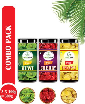 Hobby Herbs Combo of Dried Kiwi , Pineapple , Cherry 300gm For Ice cream , Healthy Snacks | Kiwi, Pineapple, Cherries