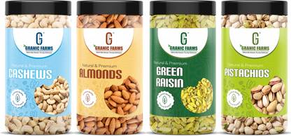 GRANIC FARMS Dry Fruits Combo Pack Of | Kaju Badam Pista Kishmish 600 GM| Almonds, Cashews, Pistachios, Raisins