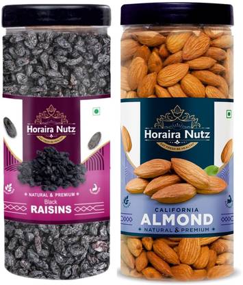 Horaira Nutz Natural Dry Fruits Combo Pack 500g Black Raisins 250g , Almond 250g - Black Raisins, Almonds