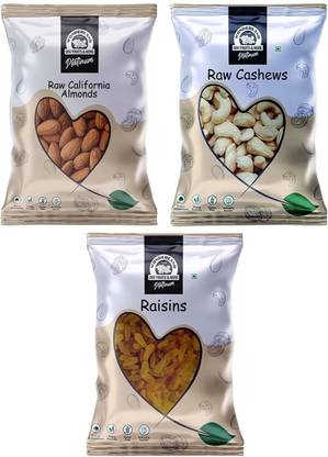 WONDERLAND Foods Hand Picked Premium Combo of Platinum Almonds, Cashews, Raisins