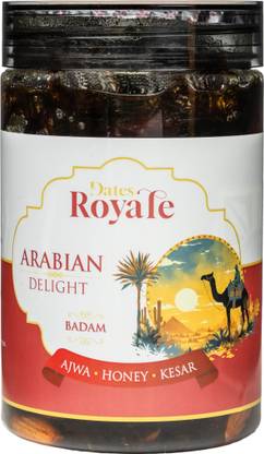 DatesRoyale Ajwa Dates Stuffed with Honey, Kesar & Badam | Premium Seedless Dry Fruits Dates