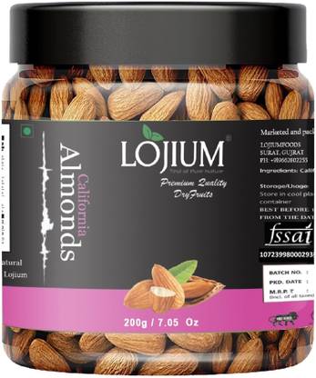LOJIUM Premium Quality Dry California Almonds| Rich in Fiber(200g) Almonds