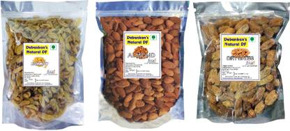 Debankan's Natural DF Combo Pack(3 x 100gm Pack)Almonds,Raisins /Kishmish,Dry Dates/Chuara Almonds, Raisins, Dates