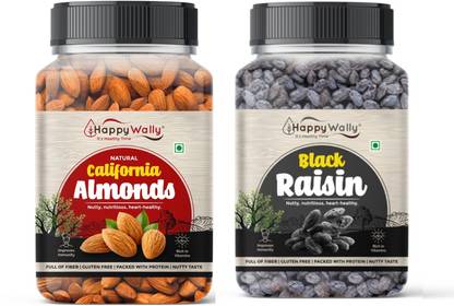 HappyWally Dry fruits Combo Pack of Almonds and Black Raisins 200gm Each | Almonds, Raisins