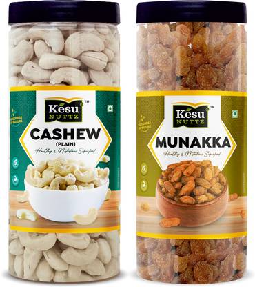 KESU NUTTZ Munakka & Cashew Combo Pack of 2(250x2) 500gm Cashews, Raisins