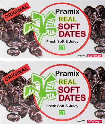 Pramix Soft Dates, Black Dates, Organic Soft Khajoor Fresh Juicy Dates - 1kg (2*0.5 kg) Dates