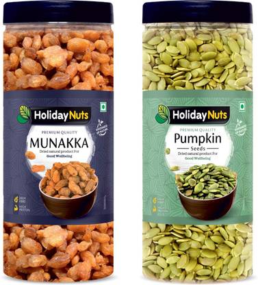 Holiday Nuts 100% premium Munakka And pumpkin seeds Combo Pack(250x2) 500gm Raisins