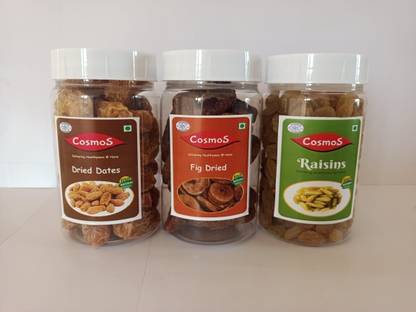 Cosmos 107 DRY DATES+FIG+GREEN RAISIN(3*150 GRMS) Dates, Figs, Raisins