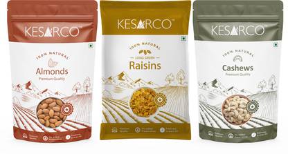 KESARCO Dry Fruit Combo | Almonds, Cashews and Raisins | Pack of 3x150 g |450 g Assorted Nuts