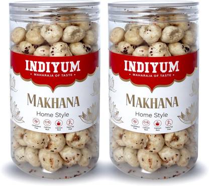Indiyum Roasted Makhana Foxnut Home Style 180g (90g X 2) Flavoured Makhana Snacks Jar Fox Nut