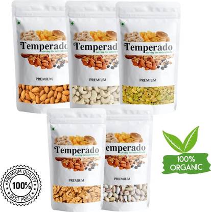 Temperado Dry Fruits Combo Pack - 1.250kg (Almonds, Cashews, Pistachios, Raisins,Walnuts Without Shells: 250GM Each) Almonds