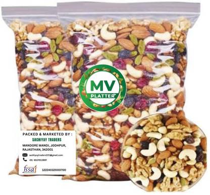 Mv platter Trail Mix 1kg Premium Mix Dryfruits Nuts Cashews, Walnuts, Amla, Apricots, Almonds, Figs