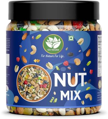 go vegan Healthy Nutmix 1kg,Almonds, Cashew, berries, Raisins, Mix Fruit & More Almonds, Cashews, Raisins, Apricots