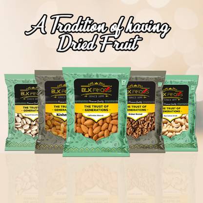 BLK FOODS Dry fruits combo pack of Healthy i Badam Kaju Pista Kishmish Akhrot (150g X 5 ) Cashews, Almonds, Pistachios, Walnuts, Raisins