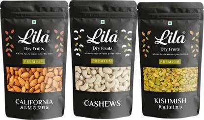 lila dry fruits Premium Combo Pack|California Almonds Cashew Raisins| Utility Combo 100gm Each Almonds, Cashews, Raisins