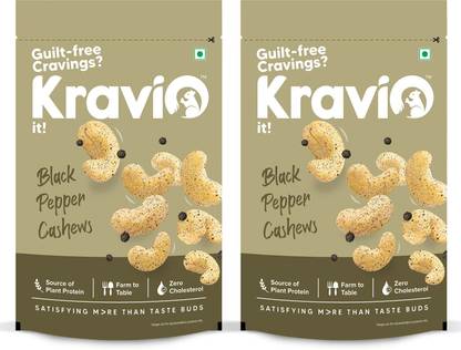 Kravio Combo Pack Black Pepper Cashews 200 Gram (Pack of 2) Cashews