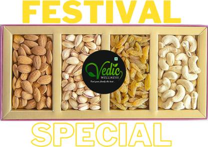 vedic Wellness Combo Gift Pack for festival, 800g Healthy Gift Hamper for Every Occasion Cashews, Almonds, Pistachios, Raisins