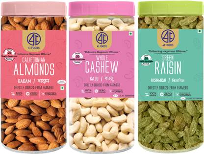 41 foods Premium Dry Fruits Combo Pack of Healthy 3 Kaju Badam Kismish 300g Almonds, Cashews, Raisins