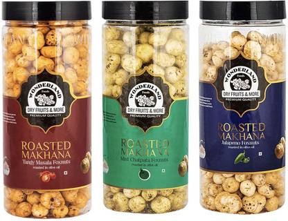WONDERLAND Roasted Makhana Tangy Masala, Mint Chatpata & jalepeno Foxnuts Assorted Nuts