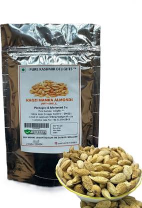 PURE KASHMIR DELIGHTS Kashmiri Kagzi Mamra Almonds With Paper Shell - 400g | 100% Natural Almonds