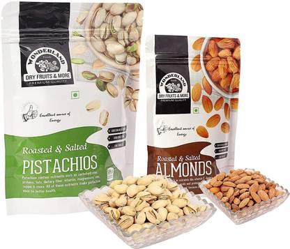 WONDERLAND California Almonds & Roasted Salted Pistachios Nuts Combo Pack of 2 (300g) Pistachios, Almonds