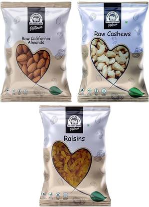 WONDERLAND Foods Hand Picked Premium Combo of Platinum Almonds, Cashews, Raisins  (3 x 250 g)