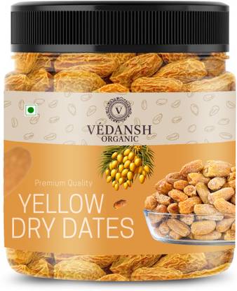 VEDANSH ORGANIC Premium Yellow Dry Dates (Kharak) - 250g | Natural & Sun-Dried | Peela Khajur Dry Dates