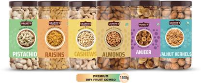 Grannys Dryfruits Combo Gift Pack Of 6 (250gx6 ) Premium,Healthy& Fresh Almonds, Pistachios, Cashews, Raisins, Walnuts, Figs