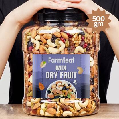 FarmLeaf Mix Dry Fruit | Mewa Mix | 500gm | Almonds, Cashews, Raisins, Dry Dates, Apricots, Gooseberry